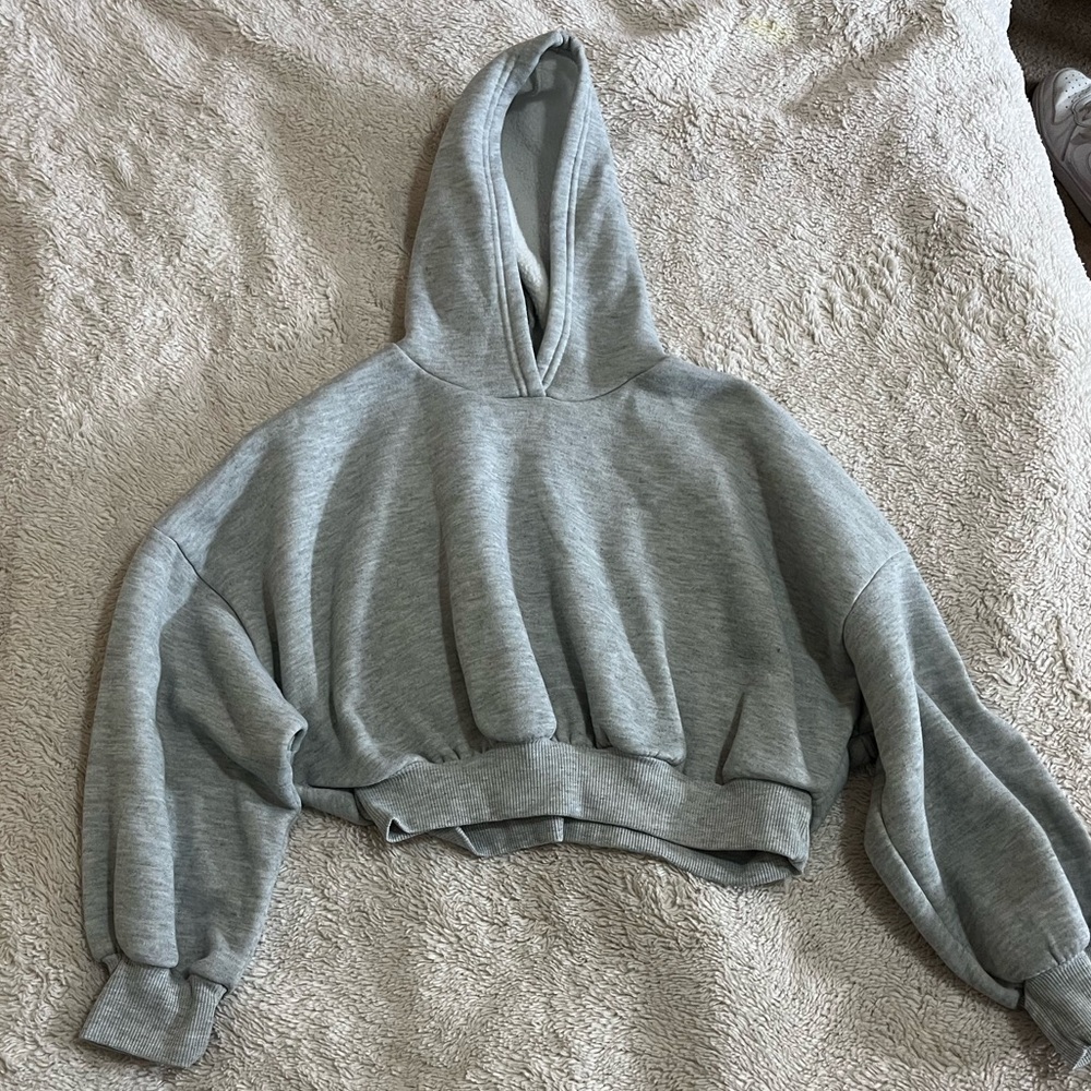 Shein Kids Heather Grey Cropped Hoodie - Oversized Drop Shoulder Pullover